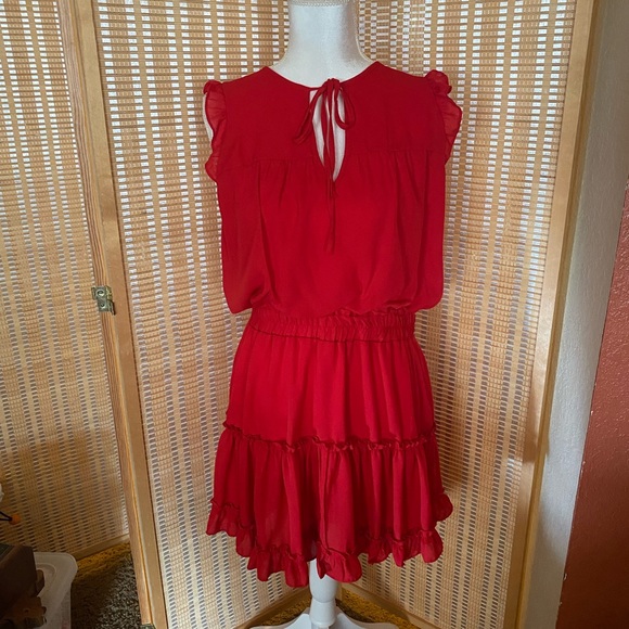 Red Mini Dress with Ruffles - Picture 2 of 2